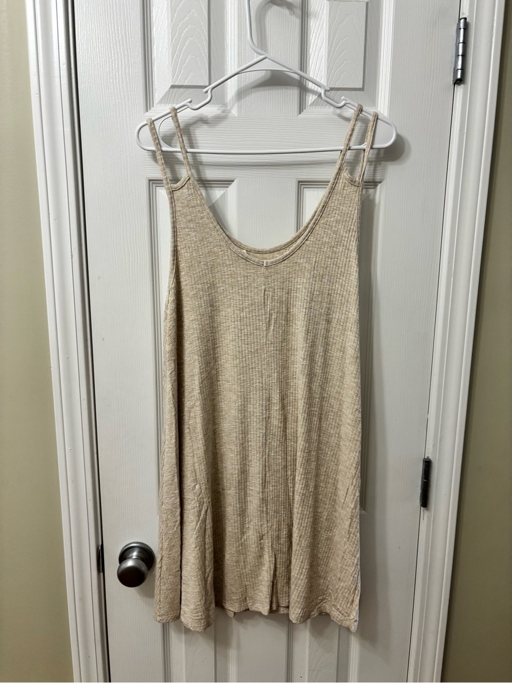 Audrey 3+1 Ribbed Oatmeal Double-Strap Swing Tank Dress Women’s Size Large - Picture 7 of 7